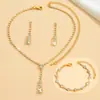 Moderna y Sencilla Cadena de Garras con Pedrería y Borla, Juego de Joyería de Collar, Pendientes y Pulsera, Joyería de Diamantes de una Sola Fila de Venta Caliente Transfronteriza para Mujeres