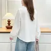 Especial Outono Nova Chegada 100kg Elegante Camisa de Manga Longa com Patchwork de Renda e Decote em V para Mulheres Plus Size 0724