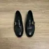 Versión de piel de vaca~zapatos de piel para mujer de tacón grueso estilo británico de piel genuina con hebilla, hechos a mano, planos retro y mocasines para ir al trabajo