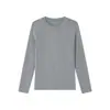 Camiseta Básica de Lana Acetato Tencel para Mujer 2026 Otoño/Invierno Nueva Superior de Cuello Redondo Sencillo Color Sólido Cálida Camiseta de Manga Larga