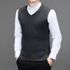 Nova coleção de inverno para exportação: colete de tricô liso, versátil, com decote V masculino, suéter de lã e top sem mangas