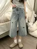 ChaoLi tiene nuevos jeans de verano vintage bordados de pierna ancha cropped para mujer, pantalones rectos holgados y adelgazantes