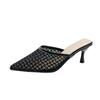 Verano 2025 Baotou Medio Arrastre Ropa Exterior para Mujer Tacón Delgado Retro Malla Sandalias de Tacón Alto Punta Afilada Zapatos Estilo Hada Mujer