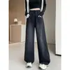 Jeans Negros Rectos de Talla Grande para Mujer, Nuevo Estilo Popular Primavera y Otoño 2026, Pantalones Sueltos de Pierna Ancha de Cintura Alta Adelgazantes para Mujeres con Curvas