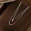 Collar de Diamante Flash de Doble Capa en Forma de V para Mujer Lujo Ligero Diseño de Nicho Sentido de la Moda Estilo Ins Cadena de Clavícula Elegante Exquisita Venta al por Mayor