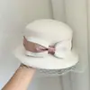 Chapéu de Pescador Elegante de Lã com Laço de Renda Francês para Mulheres Outono e Inverno Estilo Hepburn Chapéu de Bacia Retrô Chapéu Elegante de Dama