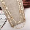 Collar de perlas multicapa de moda de lujo ligero europeo y americano para mujer, estilo coreano, sencillo, largo, combinable, con cadena de lana decorativa, accesorios