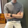 Verão Novo Estilo Tricô Texturizado Bordado Masculino Manga Curta Estilo Coreano Slim Respirável Elegante Business Casual Camiseta Tendência