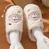 Lindas pantuflas de algodón de dibujos animados para mujer, pantuflas peludas de interior para otoño e invierno, pantuflas de algodón de felpa cálidas para uso en casa para hombre
