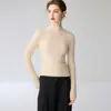 Suéter de cuello semi-alto 100% cachemira pura para mujer, nuevo suéter base de punto ajustado para otoño e invierno, top de cachemira de manga larga de color liso