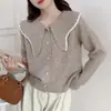 Abrigo Suéter Cruzado con Cuello de Muñeca Otoño/Invierno 2026, Corte Holgado, Chic, Cárdigan de Punto Casual para Mujer, Estilo Otoñal