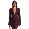 Vestido Blazer Elegante de Cor Sólida com Decote em V Profundo e Cintura Marcada, Estilo Europeu e Americano, Roupas Femininas Outono e Inverno 2025, Transfronteiriço
