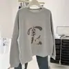 Moletom Redutor de Idade Estilo Novo Primavera e Outono Estampa de Cachorro Cartoon Gola Redonda para Mulheres, Estilo Coreano Solto Emagrecedor Pulôver Top Tendência