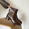 Botines de tacón alto para mujer con cremallera, piel sintética, otoño/invierno, diseño de punto, nuevo estilo 2026, sencillos y versátiles, perfectos con faldas, tacón grueso, modernos, espalda descubierta