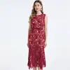 Toma Real de un Vestido de Sirena sin Mangas con Cintura Ceñida, Hueco de Encaje Soluble en Agua Tridimensional Muy Adornado, Vestido de Cintura Alta Ajustado