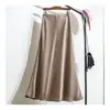 High-end Elegante Cor Champanhe Ácido Acético Imitação de Cetim Linha A Saia Primavera e Outono Saia Nova Saia Feminina 2024 Saia Longa