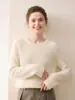 Suéter de Cachemira para Mujer Cuello Redondo Color Sólido Punto Liso Transpirable Cálido Jersey de Punto Capa Base Manga Larga Suéter Ropa de Mujer Top Invierno