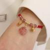 Cristal de Fresa Natural Hebilla Segura Bolsa de Dinero Cuerda Roja Tejida a Mano Cuerda de Mano para Pareja Pulsera ins para Novia