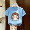 Camiseta de Moda Nueva de Verano 2026 para Niñas, Algodón Puro, Estampado de Dibujos Animados, Elegante Top de Manga Corta para Niños Pequeños