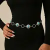 Acessório de corrente de cintura de metal estilo boêmio vintage transfronteiriço, corrente de barriga estilo étnico para mulheres, cinto corporal turquesa