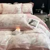 Conjunto de Cama de Veludo de Leite de Inverno Espessado Luxo Leve High-End Capa de Edredom de Flanela Coral de Dupla Face Lençol de Cama de Flanela