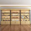 Prateleira Vitrine Multicamadas Altura de Prateleira Ajustável Rack de Armazenamento Aço Madeira Rack de Exibição de Chão Simples Supermercado Armazenamento Multicamadas
