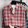 Camisa Masculina de Manga Longa Algodão Puro Outono e Primavera Camisa Social Xadrez Retrô Americano Casual Antirrugas Top Roupa Masculina