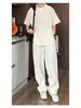 Traje casual de dos piezas para hombre, estilo verano 'old money', conjunto de camisa de manga corta y pantalones, atuendo de moda para hombre, conjunto de moda