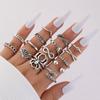 Conjunto de 7 Anillos Estilo Étnico Retro Transfronterizo Europeo y Americano Hongo Corazón Luna Hoja Plata Antigua