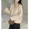 Suéter de tricô com gola estilo coreano para mulheres, novo modelo outono e inverno 2026, suéter pullover casual de cor sólida com caimento solto para mulheres