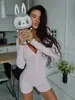 Europeu e Americano Puro Desejo Retrô Verão Novo Macacão Decote V Manga Longa Macacão Respirável Macacão Sexy Slim