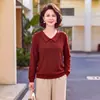 Elegante top de punto para mamás, colección de primavera y otoño, camiseta fina de manga larga, moderna y adelgazante, para mujeres de mediana edad y mayores, 2026
