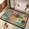 Alfombra de Piso para Baño Tejida de Lino Estilo Retro Americano, Alfombra Absorbente de Agua para Baño, Secado Rápido, Antideslizante, Alfombra Resistente a Manchas para Puerta de Entrada