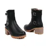 Botas de mujer de color liso talla grande para otoño e invierno, botas de cuero versátiles de corte bajo con punta redonda, suela gruesa, botas de motocicleta antideslizantes con tacón cuadrado