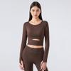 Outono Novos Esportes Camiseta de manga comprida com almofada no peito Curta Corrida Ao Ar Livre Slim Yoga Top Feminino S2032