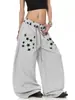 Calça moletom casual com estampa de estrela, estilo high street americano, para homens e mulheres, modelagem solta, fluida, esportiva, perna reta, perna larga, calça longa para dança de jazz