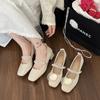 Sapatilhas Versáteis de Salto Grosso para Mulheres 2025 Outono Novo Estilo com Saia Novo Estilo Chinoiserie Flor Doce Fada Sapatos Mary Jane