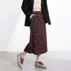 Fábrica de Origem 1688 Fornecimento de Roupas Femininas Saia de Cintura Alta Solta Emagrecedora de Perna Reta Estampa de Leopardo Retrô Versátil Saia Média Miyake