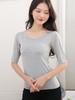 Camiseta Base Modal de Cuello Redondo Adelgazante para Mujer Otoño 2026, Camiseta de Manga Tres Cuartos Sencilla a la Moda de Corte Ajustado