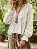 Diseño Europeo Niche Encaje Floral de Margarita Tridimensional Camisa para Mujer Primavera 2026 Nuevo Top de Manga Larga con Cuello en V