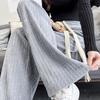 Pantalones anchos de punto grises para mujer, de primavera y otoño, de cintura alta, informales, holgados, estrechos y rectos, de cachemir.