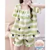 Pijama de Algodón Nube para Mujer, Estilo Verano con Almohadillas en el Pecho, Estilo Dulce de Princesa, Shorts de Manga Corta de Lunares, Conjunto Delgado para Casa