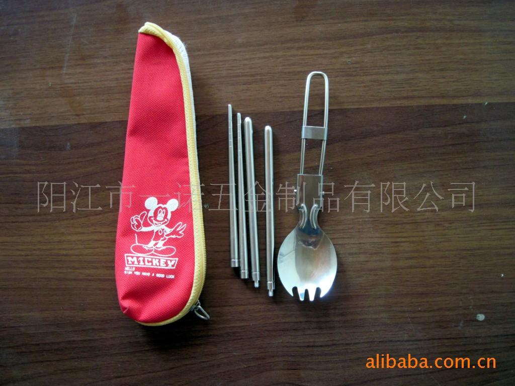 P-123B野营餐具折叠刀叉勺,组合餐具西餐刀叉,折叠筷子_