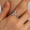 Anel Aberto Vintage Cruz Cachorro Coração Cravejado de Diamantes, Anel Ajustável Único e Versátil para Homens e Mulheres