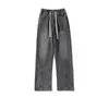 Jeans de hombre de moda, corte holgado estilo americano, cordón, pierna recta, pantalones largos casuales, estilo coreano, a la moda, retro, pierna ancha, versátiles