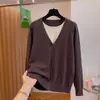 Suéter de Tricô Gola Redonda Estilo Coreano Falso Duas Peças para Mulheres Outono/Inverno 2026 Outerwear Espesso Solto Tamanho Grande Top Pequeno