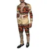 Moda Masculina Primavera/Verão 2025 Terno de Camisa Marca Estampada Peça Dupla Manga Longa Slim Respirável Algodão Estilo Elegante