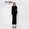 Vestido Longo de Cor Sólida com Gola Redonda e Manga Longa, Modelagem Justa ao Corpo, Emagrecedor, para Mulheres