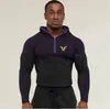 Ropa Deportiva para Hombre con Media Cremallera, Capucha, Ajustada, Dos Tonos, Bloques de Color, Transpirable, Secado Rápido, Corte Delgado, Elástica, para Entrenamiento Físico