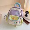 Mochila infantil de color block estilo macaron, linda mochila escolar de jardín de infantes con retazos florales, mochila ligera de viaje para niñas